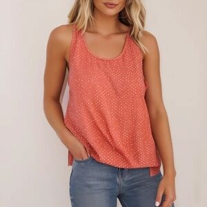 Club Monaco 100% Silk Coral Polka Dot Tank Top